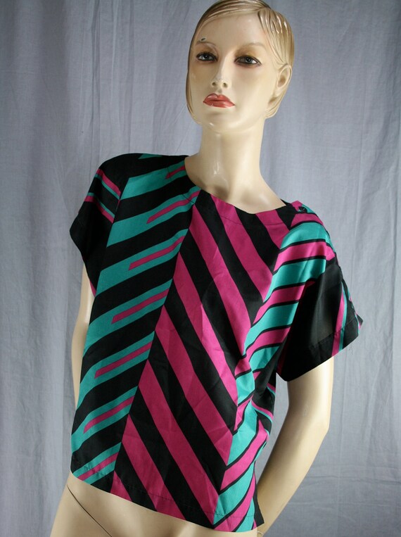 fuchsia teal black blouse - image 2