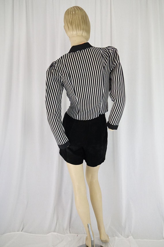 black white striped tux blouse vintage 1980s - image 7