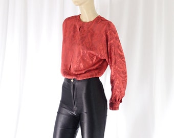 inverted pleat dolman sleeve blouse muted red vintage 1980s