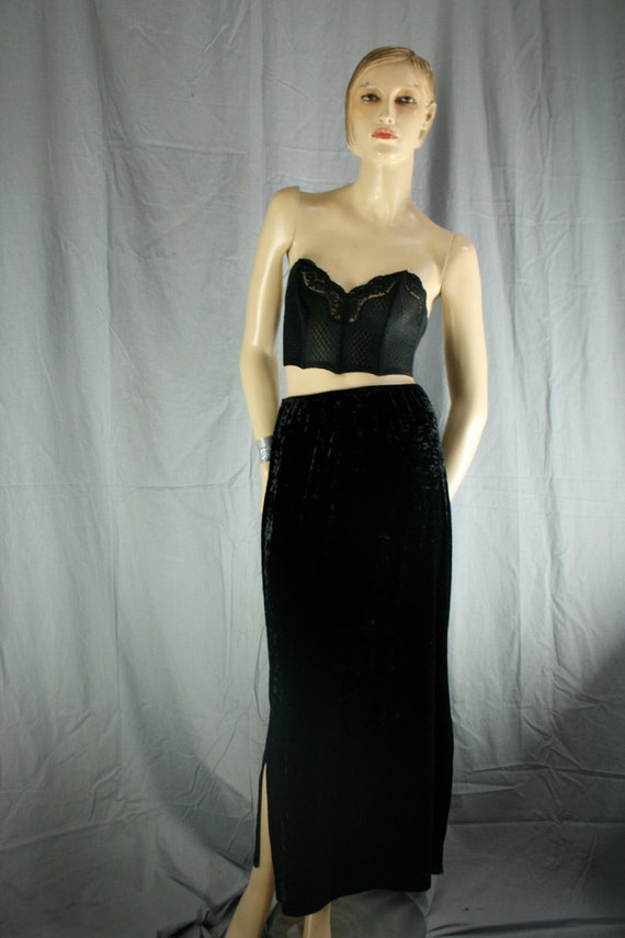 crushed velvet maxi skirt black