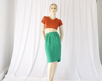 Silk skirt green black vintage 1980s