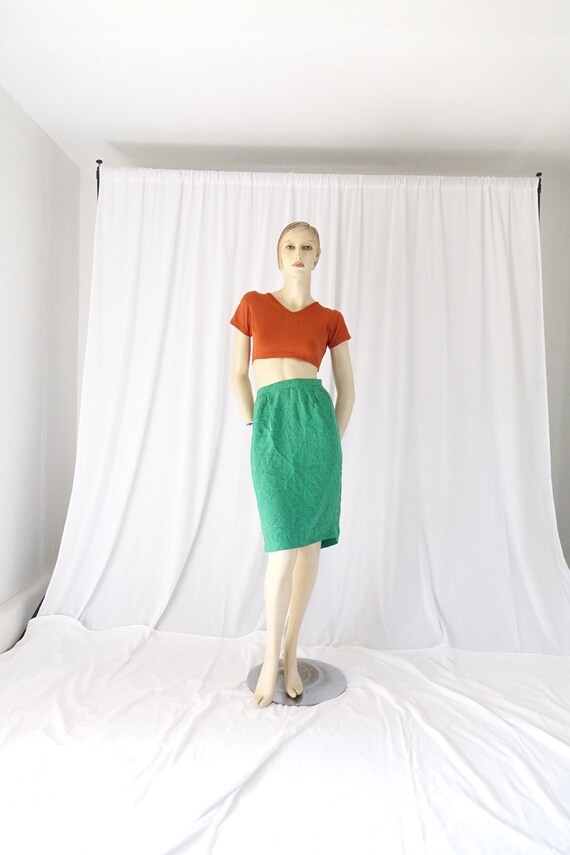 Silk skirt green black vintage 1980s