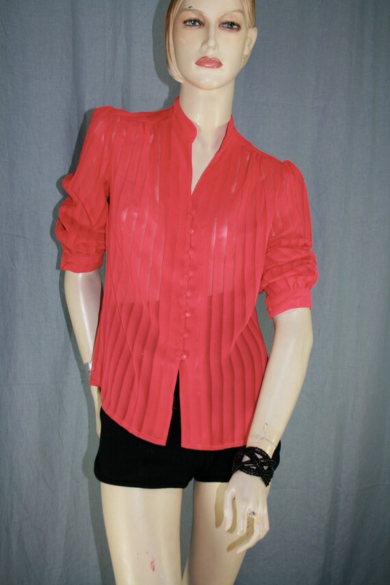 hot pink almost neon semi sheer striped blouse - image 3