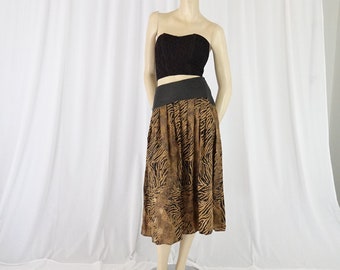 silk animal print skirt vintage 1980s