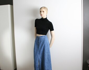 Koret denim skirt union made in USA front slit high waist vintage 1970s 1980s