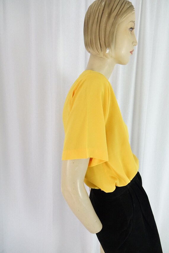 turmeric shoulder buttons satin top vintage 1980s - image 5