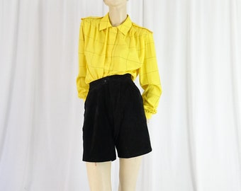 epaulettes yellow black grid blouse vintage 1980s