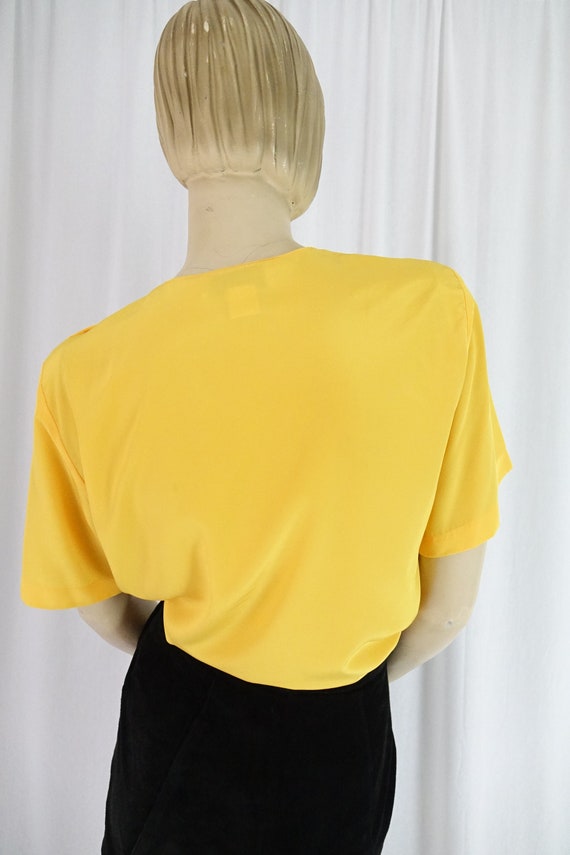 turmeric shoulder buttons satin top vintage 1980s - image 7