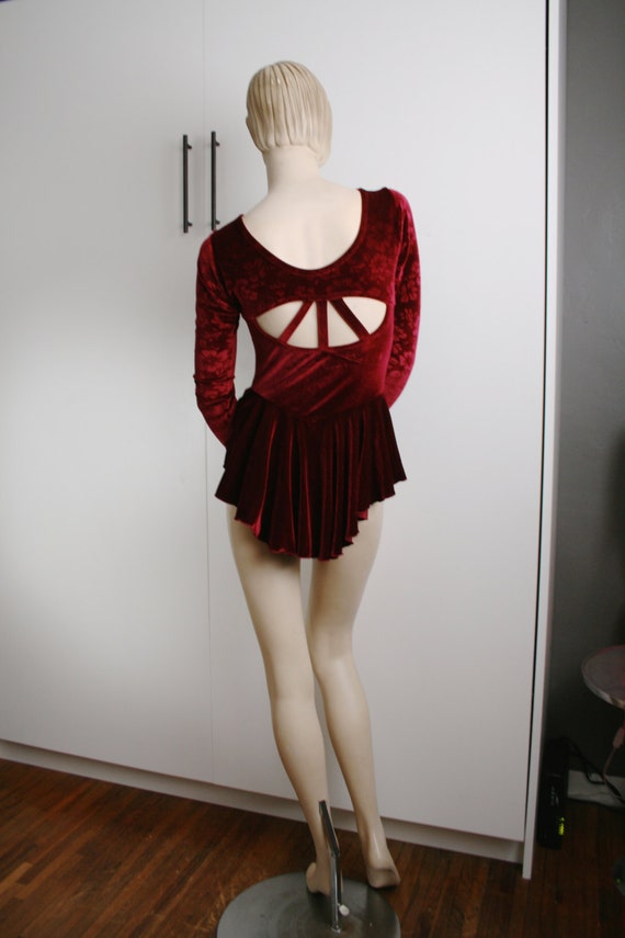 wine velvet leotard dance bodysuit vintage 1990s