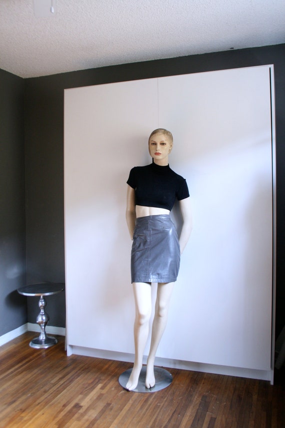 Gray Leather mini skirt 80s