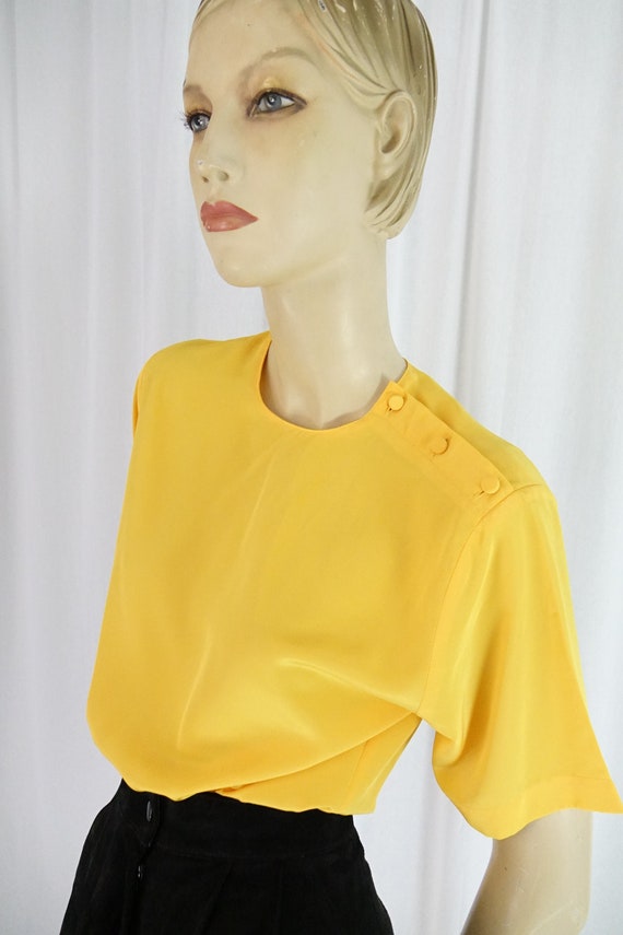 turmeric shoulder buttons satin top vintage 1980s - image 2