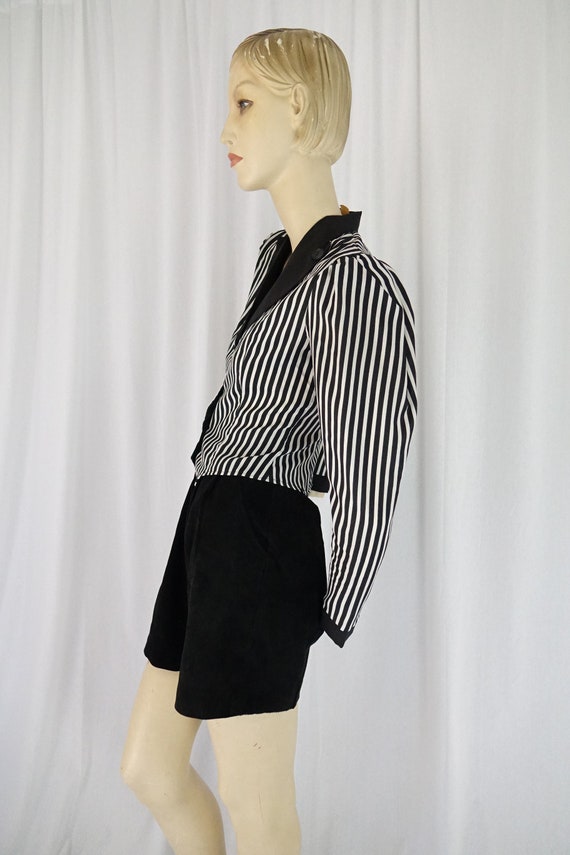 black white striped tux blouse vintage 1980s - image 5