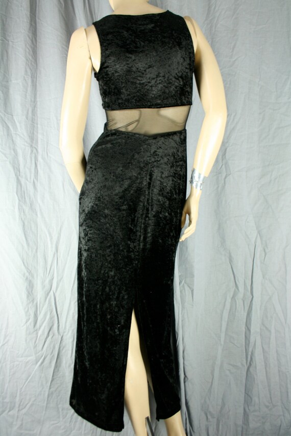 sheer mesh cutout maxi dress crushed velvet black - image 4