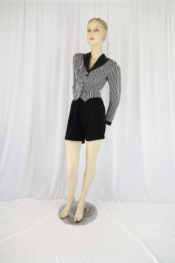 black white striped tux blouse vintage 1980s - image 2