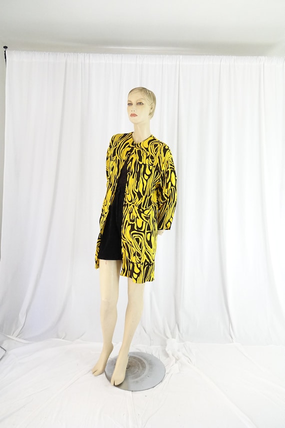 oversized cardigan duster yellow black vintage 199