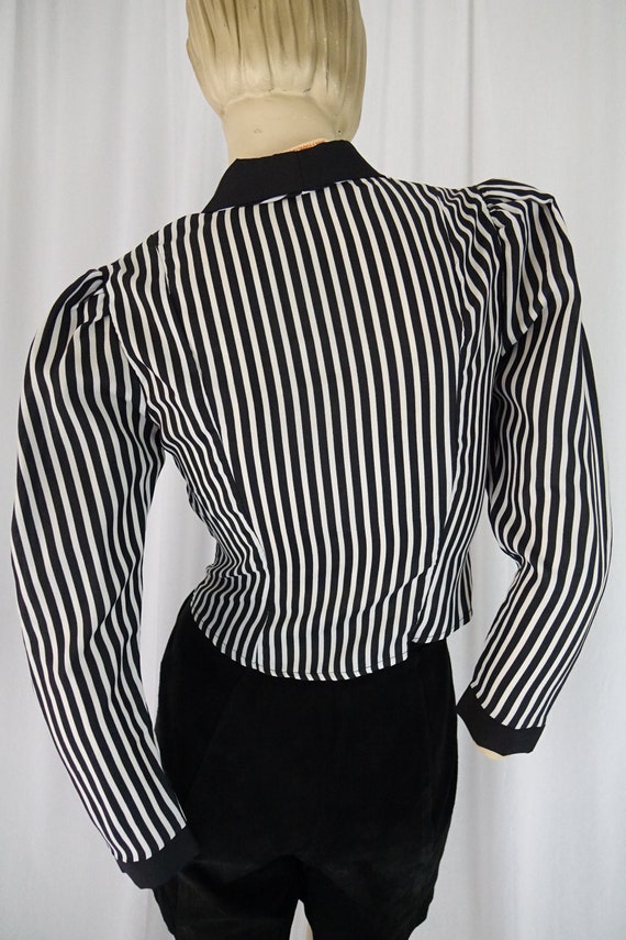 black white striped tux blouse vintage 1980s - image 8