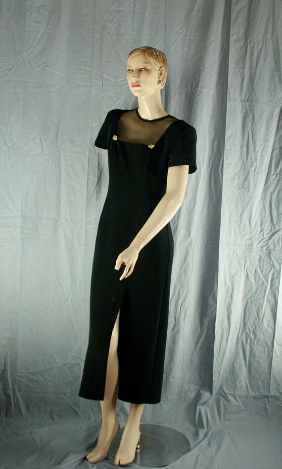 sheer cut out black maxi dress vintage 1990s - image 1