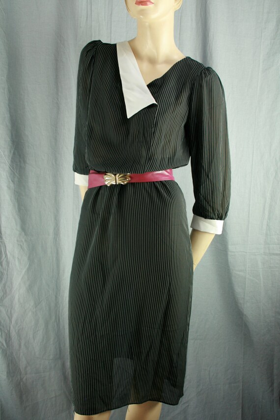 pinstripe secretary semi sheer dress