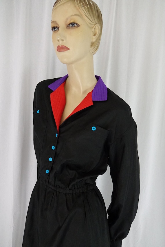 color block black dress vintage 1980s