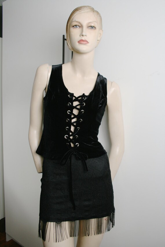 Black Velvet Corset Vest Tank Crop Top Vintage 199