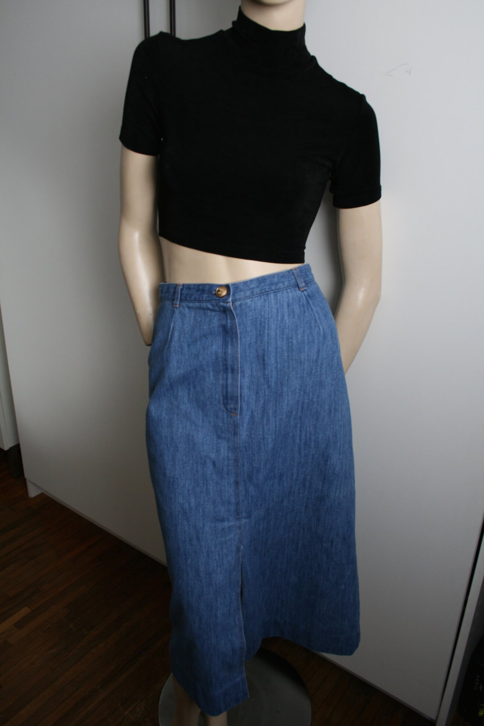 Koret Denim Skirt Union Made in USA Front Slit High Waist Etsy