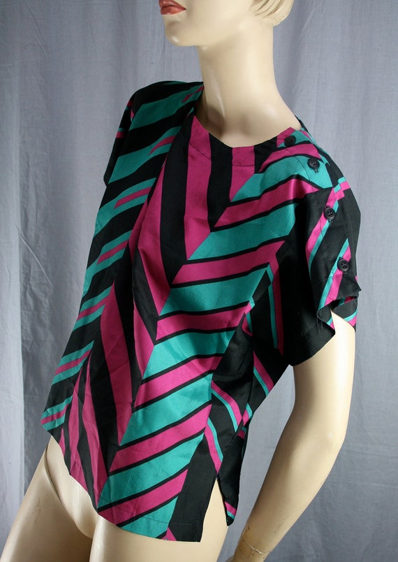 fuchsia teal black blouse - image 3