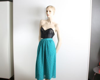 triangle geometric semi sheer teal high waist midi skirt vintage 1980s