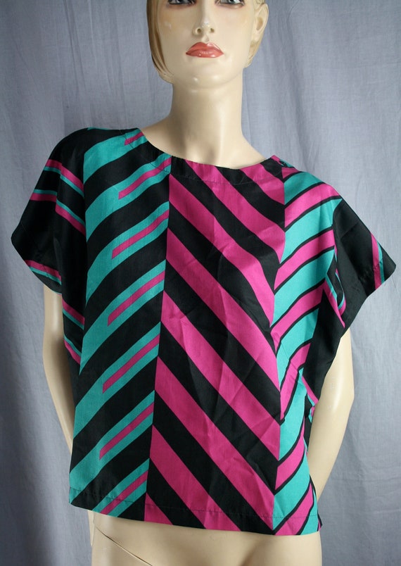 fuchsia teal black blouse - image 1