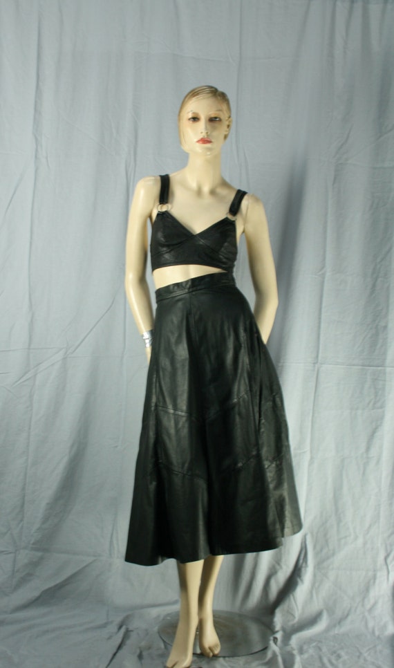 high waist black leather maxi skirt
