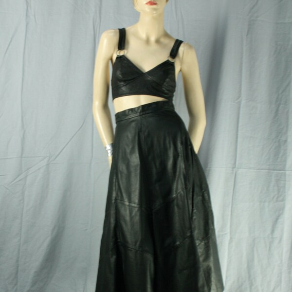 High-Waisted Leather Maxi Skirt with Front Zipper - Black main image 0