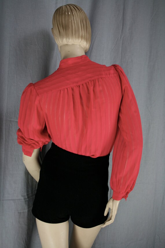 hot pink almost neon semi sheer striped blouse - image 4