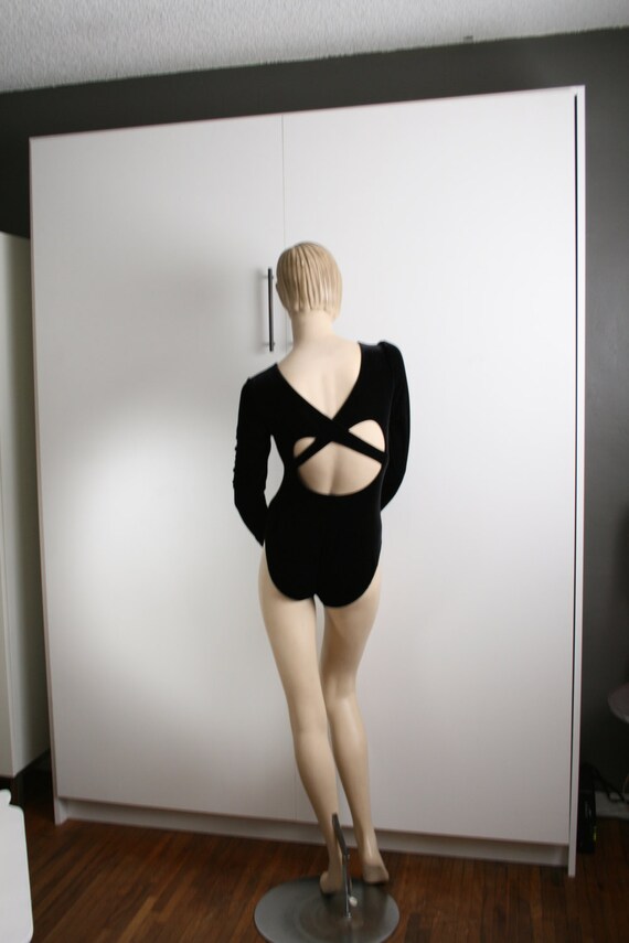black velvet bodysuit leotard dance vintage 1990s - image 1
