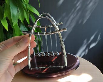 Handmade Newton's Cradle Balance Balls—Unique Luxury Kinetic Desk Toy,Executive Office Decor, Perpetual Motion Science Gift for Home, Office