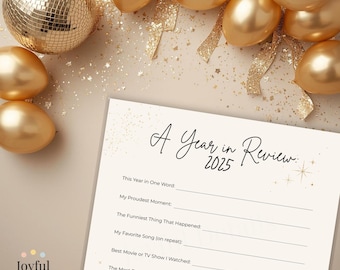 New Year’s Eve Year in Review Printable 2025 Reflection & Goal Setting Worksheet NYE Party Activity Digital Download PDF