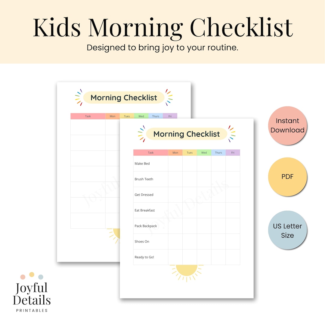 Morning Routine Checklist for Kids | Printable Daily Chart With Pre ...