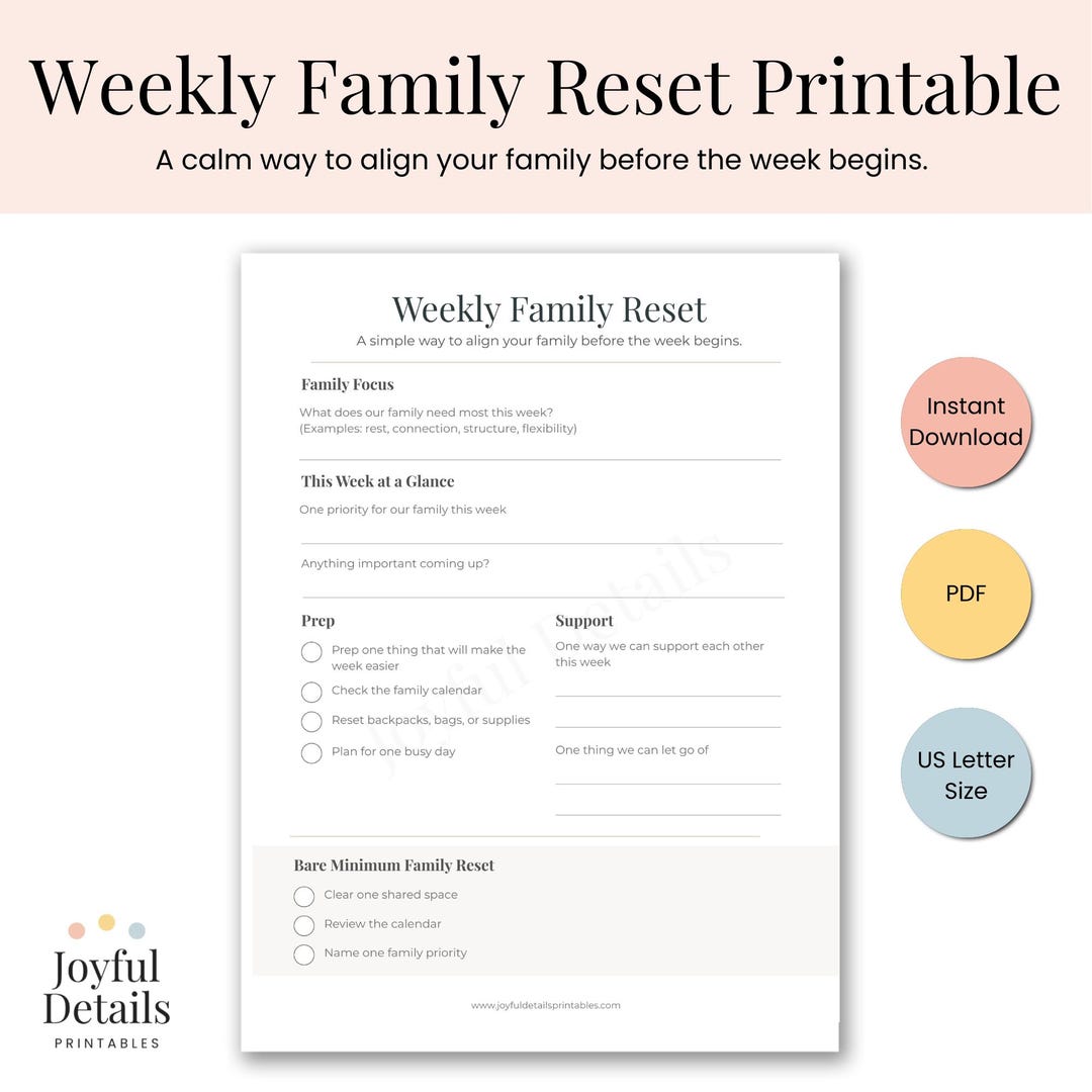 Weekly Family Reset Printable | Calm Weekly Planning for Busy Families ...