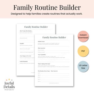 Utskrivbar familjerutinplanering | Skonsam rutinplanering för upptagna familjer, direkt nedladdning i PDF-format
