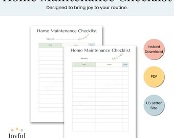 Lista de Verificação de Manutenção Residencial para Imprimir | Rastreador de Tarefas Domésticas Mensais e Sazonais, Modelo de Organização Doméstica, Download Instantâneo, Planejador em PDF