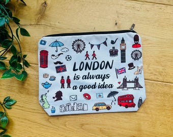 Londense make-uptas - cadeau-idee voor Londense fans - stoffen tas met Londens motief - make-uptas met Britse motieven & rits