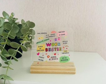 Gift idea for work colleagues - Acrylic sign "Work Bestie" with wooden stand - Gift for colleagues & office decoration - Gift for work