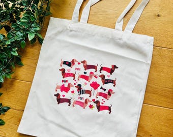 Bolsa de tela con motivo de perro salchicha - Bolsa de algodón - Para amantes de los perros - Bolsa de tela para fans de los perros salchicha - Idea de regalo para perros - Amor por los perros salchicha