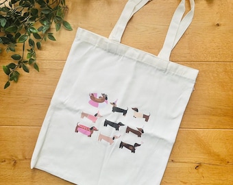 Cotton fabric bag with dachshund print – Funny shopping bag with dog motif – Cotton fabric bag in dachshund design – Dog love – Dachshund