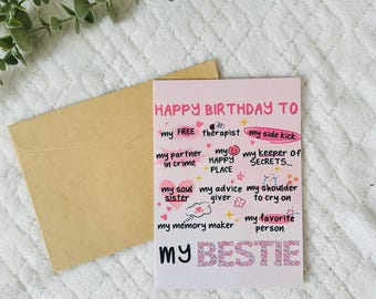 Birthday card for your best friend - Gift idea for best friends - Greeting card for your best friend with envelope - Friendship card