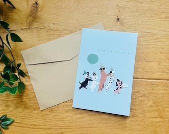 Happy Birthday card with dogs - Funny birthday card with envelope - Birthday card for dog lovers - Card with envelope featuring dogs