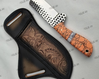 Hand-Tooled Leather Bull Cutter Knife with Western Sheath