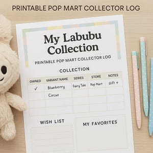 Labubu Collection Tracker - Printable Pop Mart Collector Log (Pdf Download)