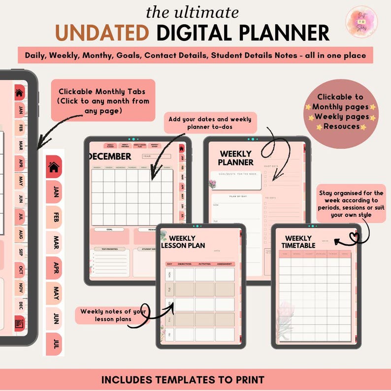 Portrait Digital Planner 2026 2027 2028 & Undated, iPad and Android ...