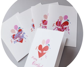 Set of Five Happy Birthday Cards, Big hug birthday cards, Digital Download,  Printable Valentines Greeting Card, Printable Card