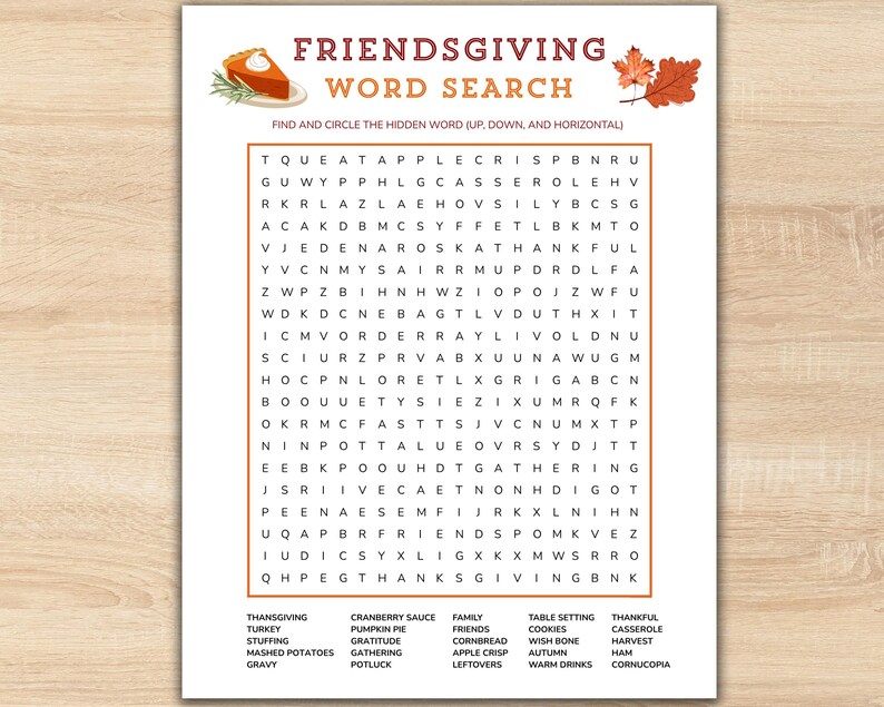 Friends Giving Letters Friendsgiving Word Search, Printable Thanksgiving Party Game for ...