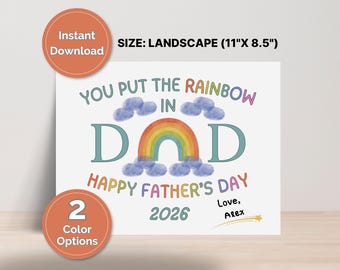 Manualidad con huellas de manos para el Día del Padre, manualidad con huellas dactilares, recuerdo del Día del Padre, manualidad para guardería preescolar, regalo de última hora para papá, manualidad arcoíris